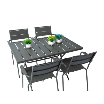 120*80cm Folding Rectangle Slat Table and 4 Armchairs